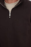 Unisex Relax Fit Rahat Kesim Pamuklu İçi Polarlı Yarım Fermuarlı Kahverengi Dik Yaka Sweatshirt