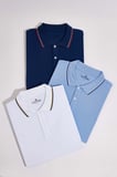Erkek 3'lü Paket Beyaz-Mavi-Lacivert Slim Fit Pamuklu Düz Pike Polo Yaka Tişört
