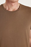 Unisex Slim Fit Dar Kesim %100 Pamuk Yumuşak Dokulu Kahverengi Bisiklet Yaka Tişört