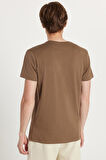Unisex Slim Fit Dar Kesim %100 Pamuk Yumuşak Dokulu Kahverengi Bisiklet Yaka Tişört