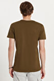 Unisex Slim Fit Dar Kesim %100 Pamuk Yumuşak Dokulu Haki Bisiklet Yaka Tişört