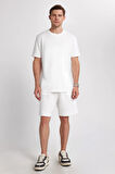 Relax Fit Rahat Kesim %100 Pamuk Özel Tasarım Erkek Ekru Şortlu Eşofman Takım
