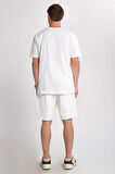 Relax Fit Rahat Kesim %100 Pamuk Özel Tasarım Erkek Ekru Şortlu Eşofman Takım
