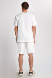 Relax Fit Rahat Kesim %100 Pamuk Özel Tasarım Erkek Ekru Şortlu Eşofman Takım