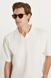 Erkek Standart Fit Normal Kesim Polo Yaka Pamuklu Düz Paça Beyaz Eşofman Takımı