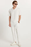 Erkek Standart Fit Normal Kesim Polo Yaka Pamuklu Düz Paça Beyaz Eşofman Takımı