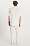Erkek Standart Fit Normal Kesim Polo Yaka Pamuklu Düz Paça Beyaz Eşofman Takımı