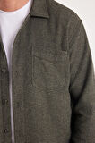 Erkek Relax Fit Rahat Kesim Oduncu Tek Cepli Kapaklı Armürlü Haki Apaş Yaka Kışlık Gömlek