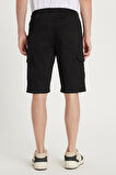 Erkek Relax Fit Rahat Kesim %100 Pamuk Kargo Cep Siyah Kapri Şort