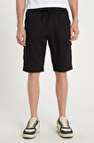 Erkek Relax Fit Rahat Kesim %100 Pamuk Kargo Cep Siyah Kapri Şort