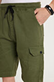 Erkek Relax Fit Rahat Kesim %100 Pamuk Kargo Cep Haki Kapri Şort