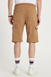 Erkek Relax Fit Rahat Kesim %100 Pamuk Kargo Cep Camel Kapri Şort