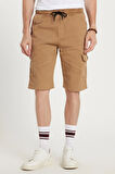 Erkek Relax Fit Rahat Kesim %100 Pamuk Kargo Cep Camel Kapri Şort