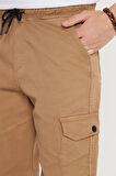 Erkek Relax Fit Rahat Kesim %100 Pamuk Kargo Cep Camel Kapri Şort