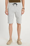 Erkek Relax Fit Rahat Kesim %100 Pamuk Kargo Cep Açık Gri Kapri Şort