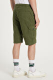 Erkek Relax Fit Rahat Kesim %100 Pamuk Kargo Cep Haki Kapri Şort