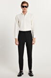 Erkek Slim Fit Dar Kesim Chino Yandan Cepli Pamuklu Siyah Pantolon