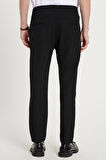 Erkek Slim Fit Dar Kesim Pamuklu Lastikli Beli Bağcıklı Siyah Pantolon