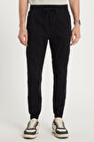 Erkek Slim Fit Dar Kesim Pamuklu Normal Bel Lastikli Paça Siyah Pantolon