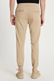 Erkek Slim Fit Dar Kesim Pamuklu Normal Bel Lastikli Paça Bej Renk Pantolon