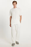 Erkek Oversize Geniş Kesim Beli Lastikli Bağcıklı Bisiklet Yaka Ekru Eşofman Takımı