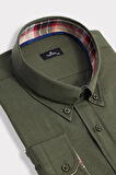 Erkek Big Size Büyük Beden Uzun Kollu Pamuklu Oxford Doku Tek Cepli Yeşil Düğmeli Yaka Gömlek