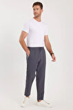 Erkek Regular Fit Beli Lastikli Bağcıklı Jogger Koyu Gri Pantolon Rahat Kesim Yan Cepli