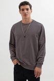 Erkek Relax Fit Rahat Kesim %100 Pamuk 2 İplik Bisiklet Yaka Koyu Gri Sweatshirt