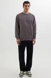 Erkek Relax Fit Rahat Kesim %100 Pamuk 2 İplik Bisiklet Yaka Koyu Gri Sweatshirt