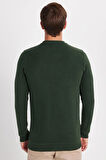 Erkek Slim Fit Dar Kesim Pamuklu Selanik Kumaş Bisiklet Yaka Yeşil Sweatshirt