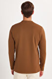 Erkek Standart Fit Pamuklu Bisiklet Yaka Şardonlu Baskılı Kahverengi Sweatshirt 