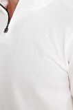 Erkek Slim Fit Dar Kesim Pamuklu Yarım Fermuarlı Dik Yaka Beyaz Sweatshirt