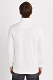 Erkek Slim Fit Dar Kesim Pamuklu Yarım Fermuarlı Dik Yaka Beyaz Sweatshirt