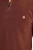 Erkek Slim Fit Dar Kesim Pamuklu Selanik Kumaş Yarım Fermuarlı Kahverengi Dik Yaka Sweatshirt