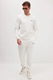 Erkek Relax Fit Pamuklu 3 İplik Yumuşak Dokulu İçi Polarlı Bisiklet Yaka Beyaz Eşofman Takımı