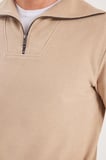 Unisex Relax Fit Rahat Kesim Fitilli Desenli Pamuklu Yarım Fermuarlı Bej Dik Yaka Sweatshirt