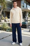 Unisex Relax Fit Rahat Kesim Pamuklu İçi Polarlı Yarım Fermuarlı Taş Kapüşonlu Sweatshirt