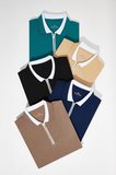 Erkek 5'li Paket Lacivert-Siyah-Vizon-Yeşil-Kum Slim Fit Pamuklu Düz Fermuarlı Pike Polo Yaka Tişört