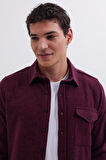 Erkek Slim Fit Tek Cep Kapaklı Düz Oduncu Spor Bordo Gömlek