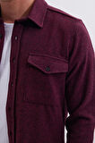 Erkek Slim Fit Tek Cep Kapaklı Düz Oduncu Spor Bordo Gömlek
