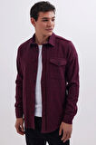 Erkek Slim Fit Tek Cep Kapaklı Düz Oduncu Spor Bordo Gömlek