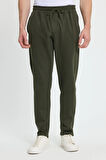 Erkek Regular Fit Klasik Kesim Beli Lastikli Bağcıklı Koyu Haki Jogger Pantolon