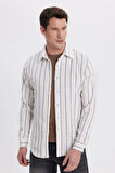 Erkek Slim Fit Dar Kesim Yaka  Düğmeli Çizgili Oduncu Gömlek