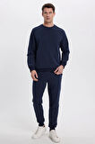 Erkek Relax Fit Pamuklu 2 İplik Yumuşak Dokulu Bisiklet Yaka Lacivert Eşofman Takımı
