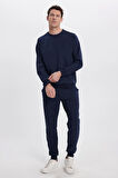 Erkek Relax Fit Pamuklu 2 İplik Yumuşak Dokulu Bisiklet Yaka Lacivert Eşofman Takımı