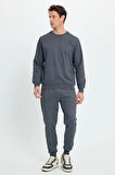 Erkek Relax Fit Pamuklu 2 İplik Yumuşak Dokulu Bisiklet Yaka Füme Eşofman Takımı