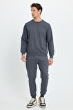 Erkek Relax Fit Pamuklu 2 İplik Yumuşak Dokulu Bisiklet Yaka Füme Eşofman Takımı