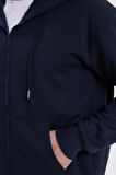 Erkek Relax Fit Rahat Kesim Pamuklu Tam Fermuarlı Kanguru Cepli Sırt Çantalı Lacivert Sweatshirt