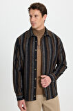 Erkek Relax Fit Rahat Kesim Spor Yaka Çizgili Oduncu Gömlek