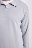 Erkek Relax Fit Rahat Kesim Polo V Yaka Gri Sweatshirt